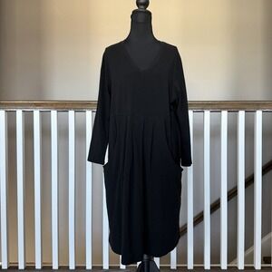 Iridium V Neck 3/4 Sleeve Lagenlook Dress Black Large Minimalist Boho Artsy
